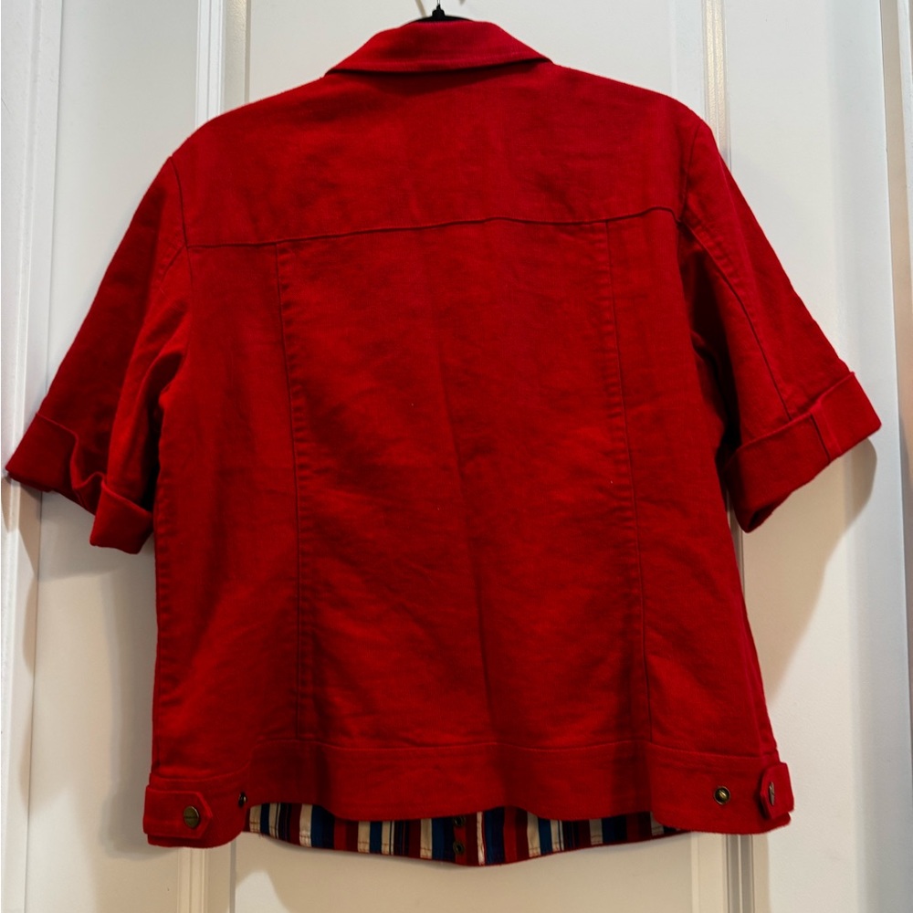 Coldwater Creek Red Jacket/Blazer Short Sleeve Collared Pockets 55% Linen45% Cot - Picture 6 of 7